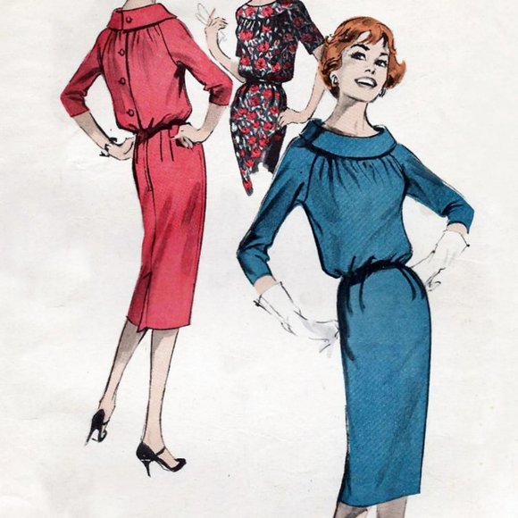 Vintage 60s Dress Pattern, Roll Collar Sheath Dress, Butterick 8699, 34" Bust - Picture 2 of 8